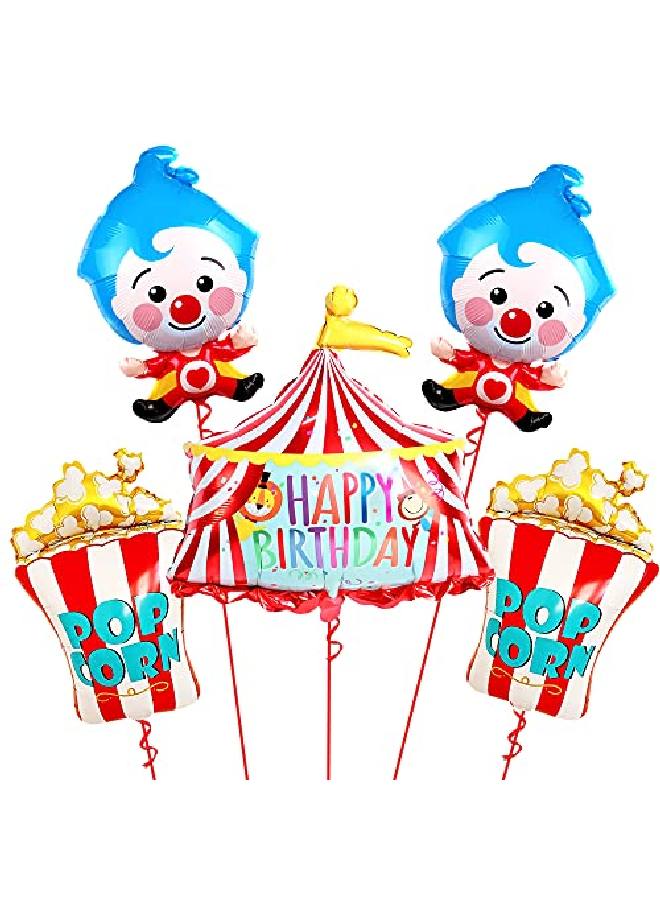 KATCHON Giant 30 Inch Carnival Balloons Set Pack Of 5 Circus Party Decorations | Foil Tent Clown Popcorn Balloon For Carnival Theme Party Decorations | Carnival Balloon For Circus Theme Party Decorations - Image 1