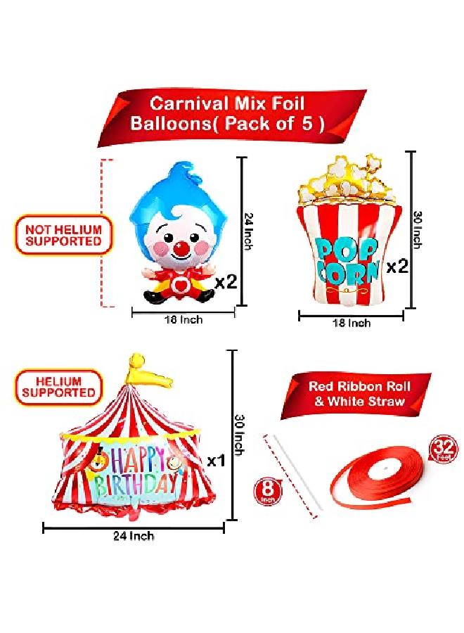 KATCHON Giant 30 Inch Carnival Balloons Set Pack Of 5 Circus Party Decorations | Foil Tent Clown Popcorn Balloon For Carnival Theme Party Decorations | Carnival Balloon For Circus Theme Party Decorations - Image 4