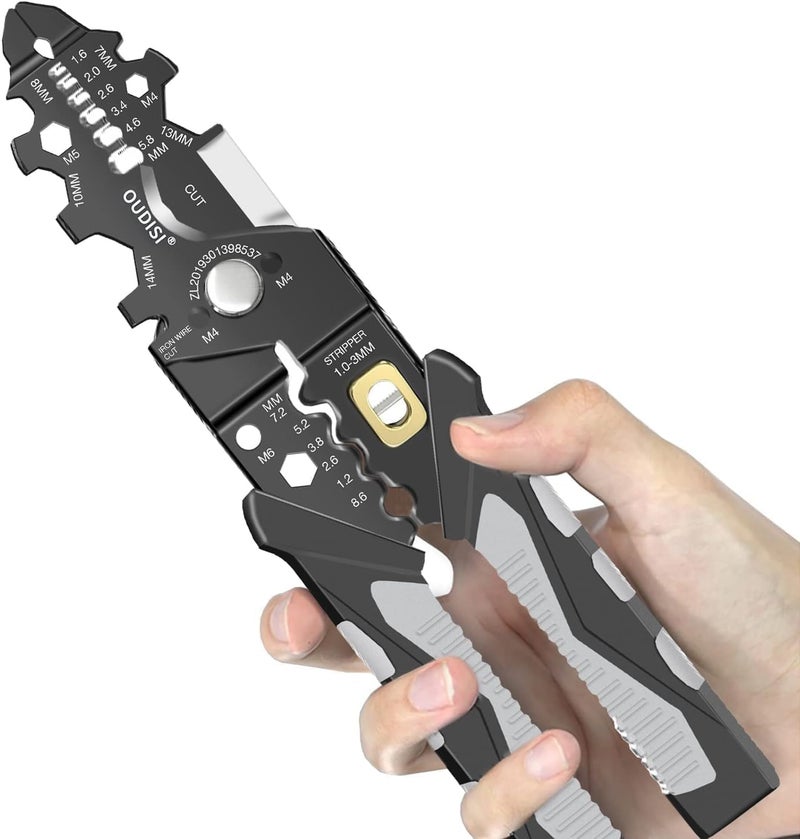SURKHAMART SURKHAMART Wire Stripper And Crimping Tool for Electrician Multifunction Stainless Steel Wire Puller Plier 6 In 1 Cable Looping Splitting Cutting Pliers Electrical Stripping Tool  - Image 1