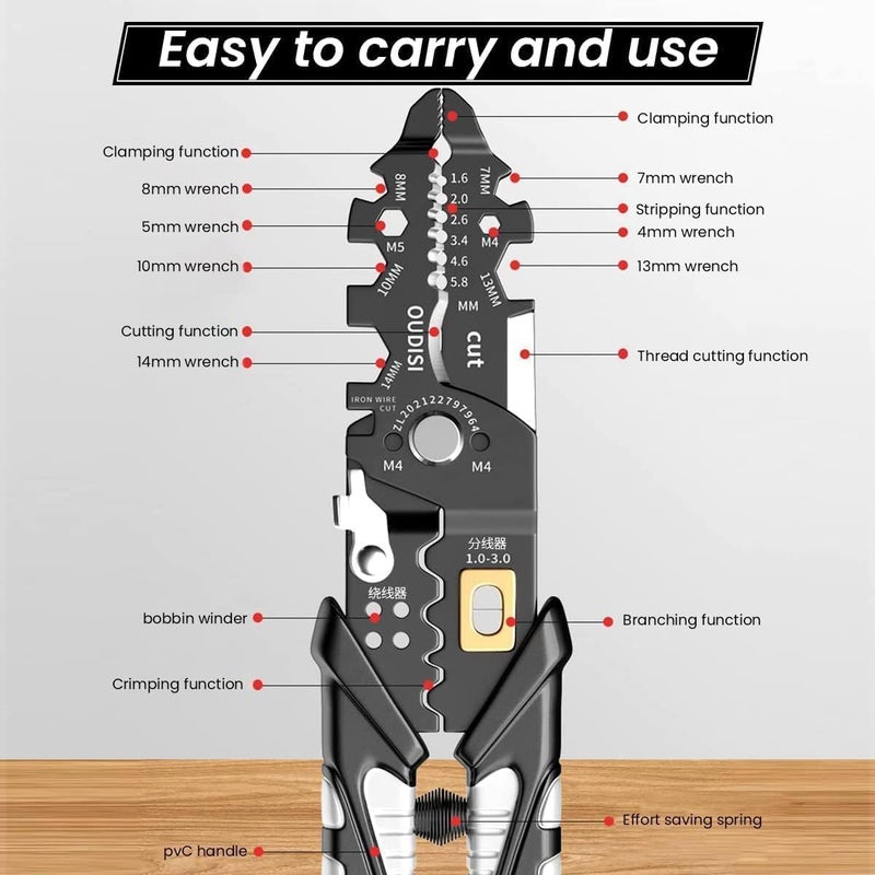 SURKHAMART SURKHAMART Wire Stripper And Crimping Tool for Electrician Multifunction Stainless Steel Wire Puller Plier 6 In 1 Cable Looping Splitting Cutting Pliers Electrical Stripping Tool  - Image 2