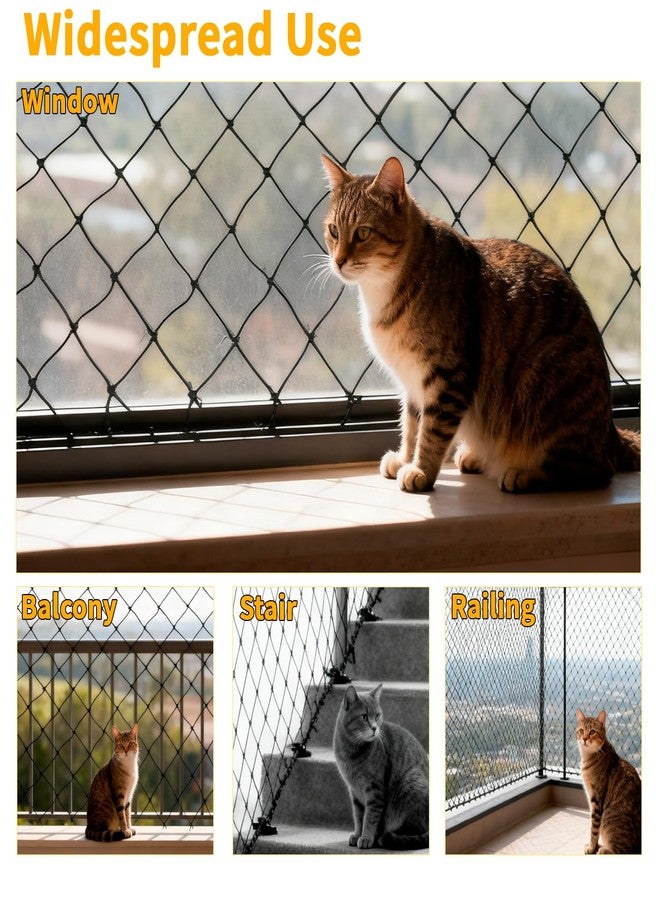 Gainspra 10x13ft Cat Netting Balcony, Steel Wire Reinforced Balcony Screen for Pets - Heavy Duty Cat Balcony Protection Net, Anti-Fall Safety Mesh for Windows, Patio, Stairs & Apartment Balcony - Image 2