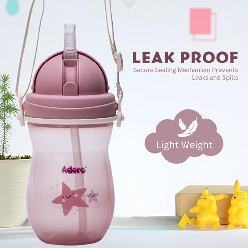 Adore Idaho Leakproof Kids Sipper with Shoulder Strap | 300ml Baby Water Bottle for 2 Years | 360-Degree Drinking Sippers for Kids | Straw Sipper for Baby & Toddlers (Blue) - Image 4