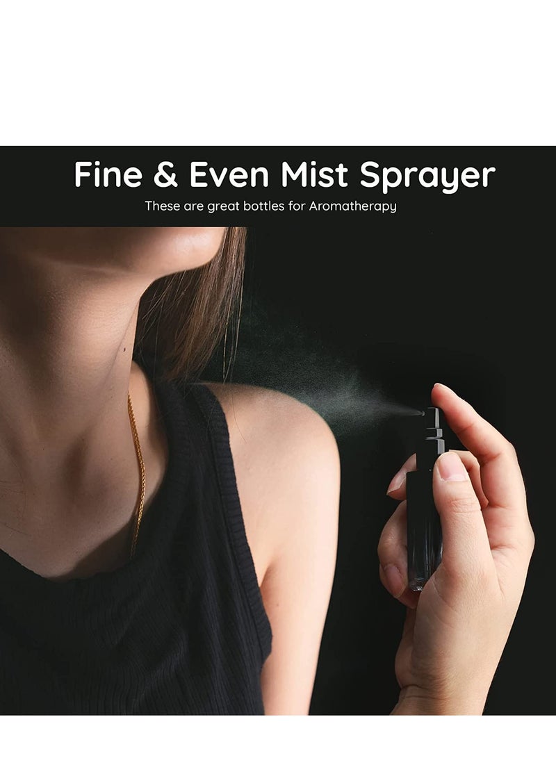 SYOSI زجاجة عطر للسفر قابلة لإعادة التعبئة 5 قطع 10 مل حاويات زجاجية صغيرة مع قمع وبيبتة فارغة محمولة مضادة للتسرب لرش العطر مجموعة مضخة أدوات النظافة - Image 2