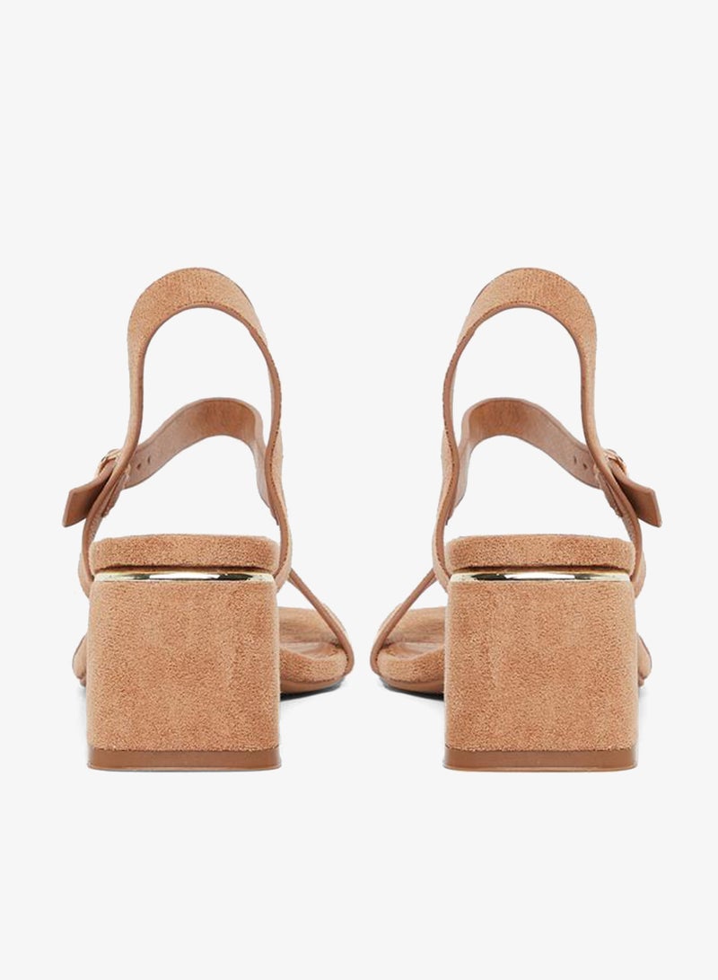 Styli Brown Suede Block Heel Sandals - Image 4