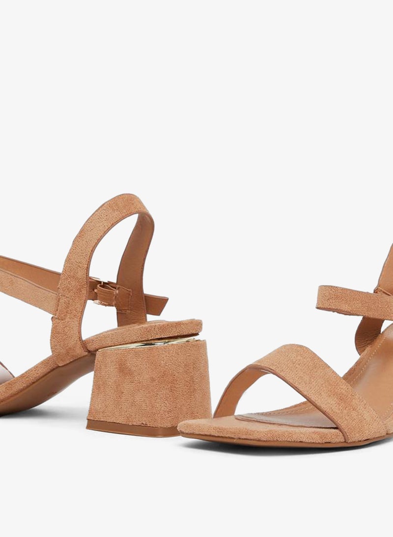 Styli Brown Suede Block Heel Sandals - Image 3