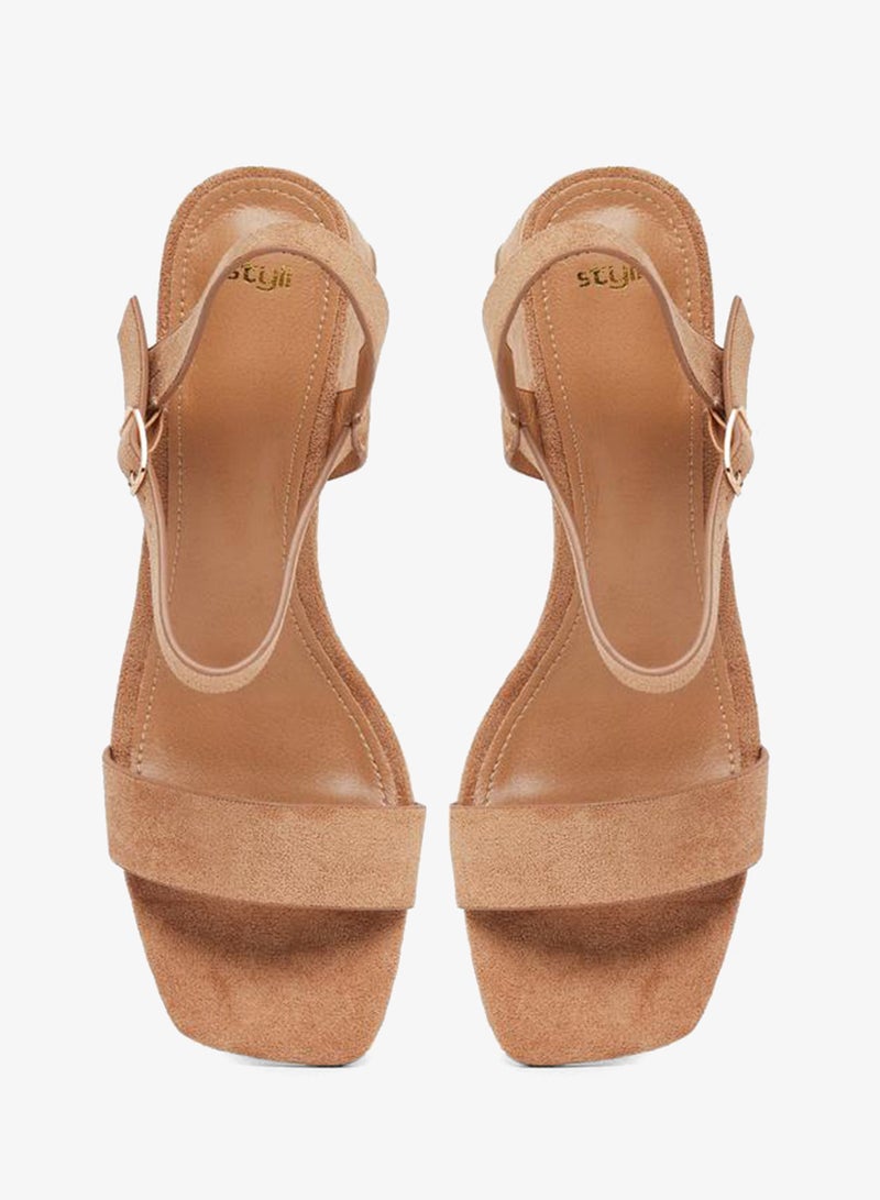 Styli Brown Suede Block Heel Sandals - Image 5