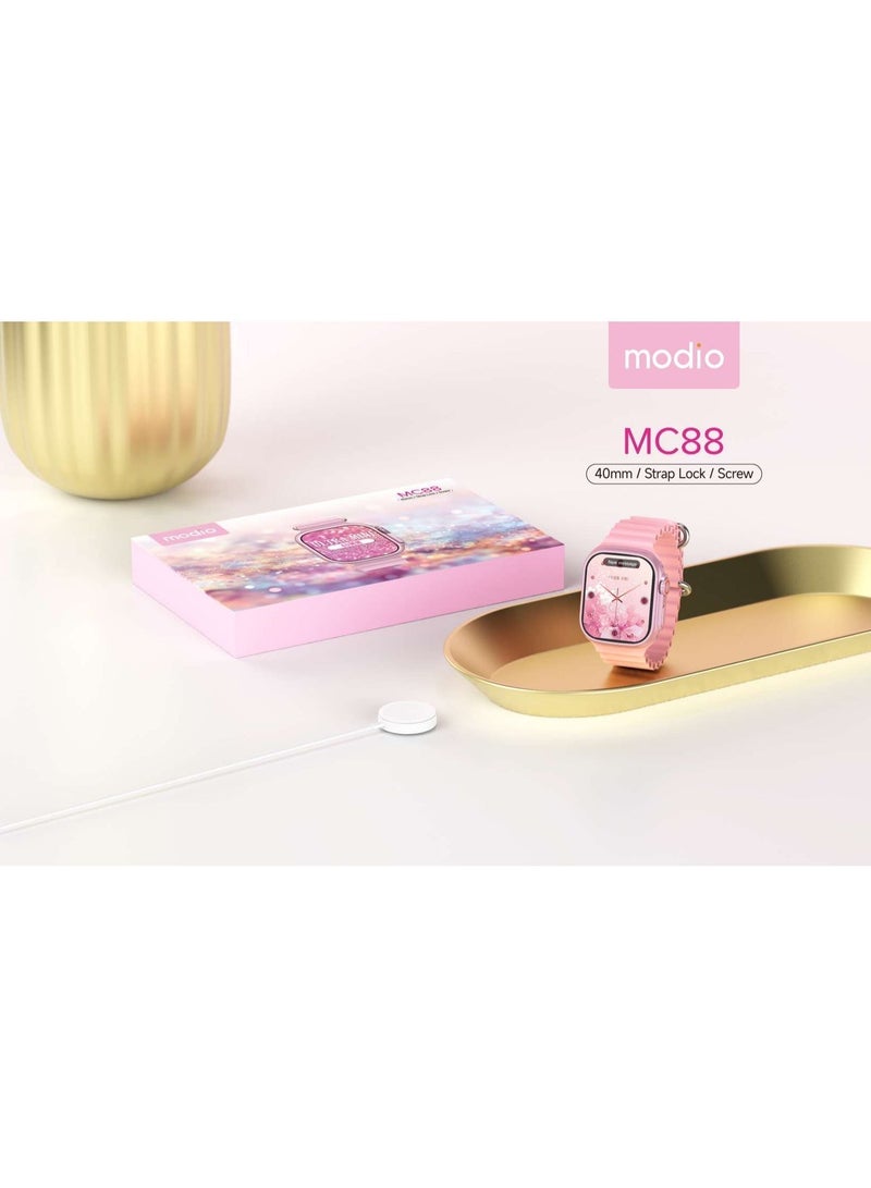 موديو ساعه Modio MC88 بشاشه AMOLED عاليه الدقه , تدعم الاشعارات والتنبيهات الذكيه , بطاريه قويه تصل لاسبوع من الاستخدام , تدعم العديد من الاوضاع الرياضيه ومميزات التتبع الصحي , تصميم انيق وعصري مع حزامين مرفقين للتبديل بينهم , وردي - Image 4