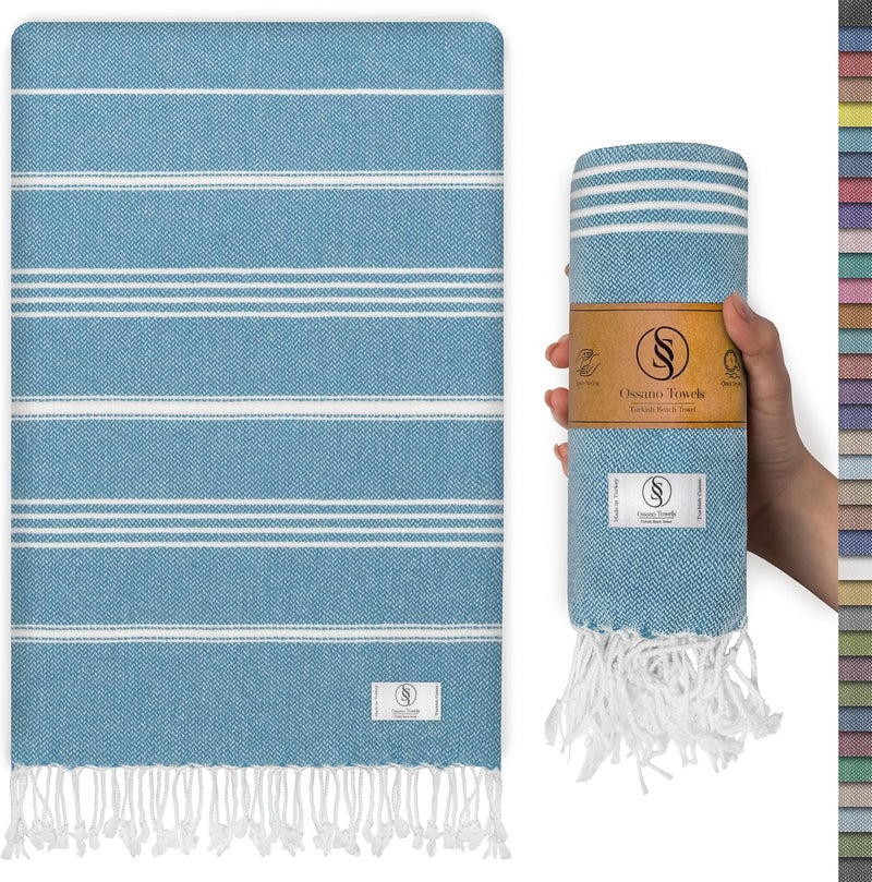 Ossano Turkish Beach Towel Compact & Soft Oversized (39" x 71") - Quick Dry, Versatile and Functional as Bath Sheet, Picnic Blanket, Bath, Gym, Pool and Body Towel - Turqoise - Image 1