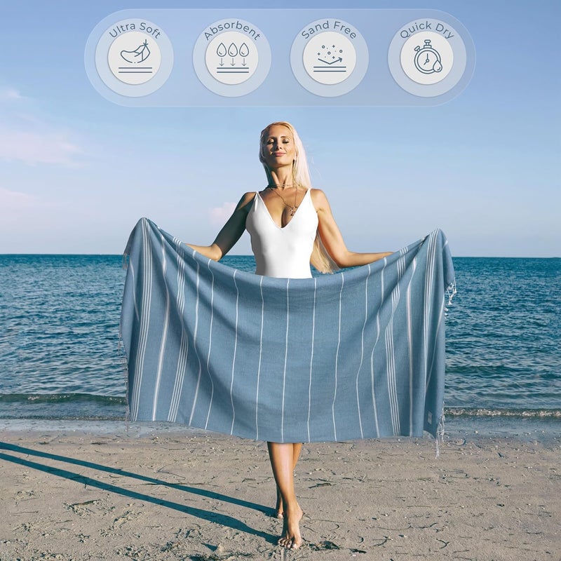 Ossano Turkish Beach Towel Compact & Soft Oversized (39" x 71") - Quick Dry, Versatile and Functional as Bath Sheet, Picnic Blanket, Bath, Gym, Pool and Body Towel - Turqoise - Image 2