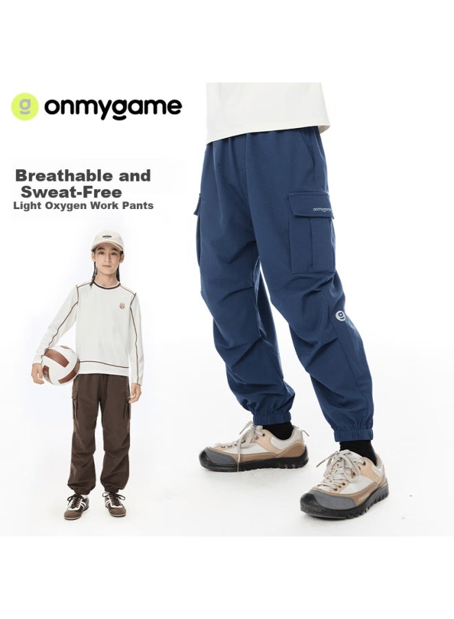 Onmygame Boys' Outdoor Sports Cargo Pants Breathable Stretch White Gray 150 Spring Autumn - Image 3