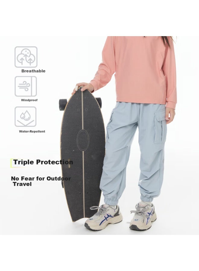 Onmygame Boys' Outdoor Sports Cargo Pants Breathable Stretch White Gray 150 Spring Autumn - Image 2