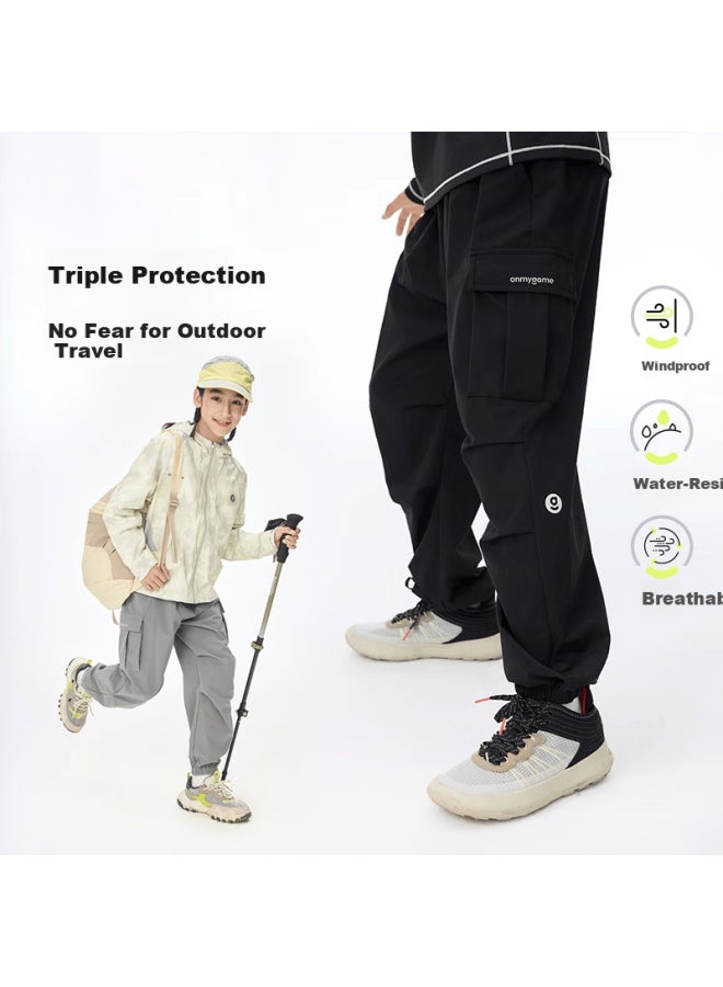 Onmygame Boys' Outdoor Sports Cargo Pants Breathable Stretch White Gray 150 Spring Autumn - Image 4