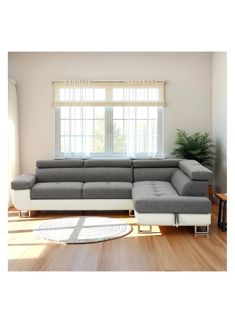 ROYALOAK Royaloak Dexter L-Shaped Sofa Bed with Storage – Grey Fabric, Convertible Sleeper Couch, Space-Saving Design | 260x195x87 cm  - Image 2