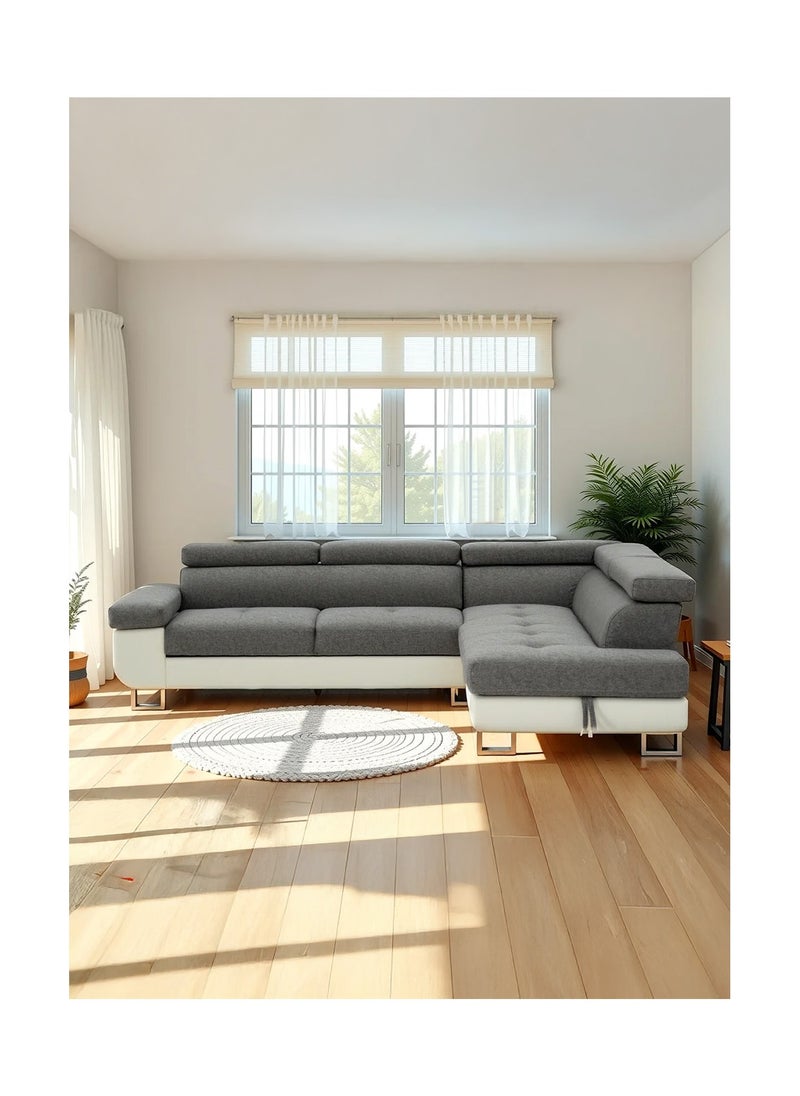 ROYALOAK Royaloak Dexter L-Shaped Sofa Bed with Storage – Grey Fabric, Convertible Sleeper Couch, Space-Saving Design | 260x195x87 cm  - Image 2