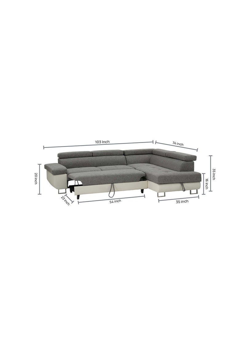 ROYALOAK Royaloak Dexter L-Shaped Sofa Bed with Storage – Grey Fabric, Convertible Sleeper Couch, Space-Saving Design | 260x195x87 cm  - Image 3