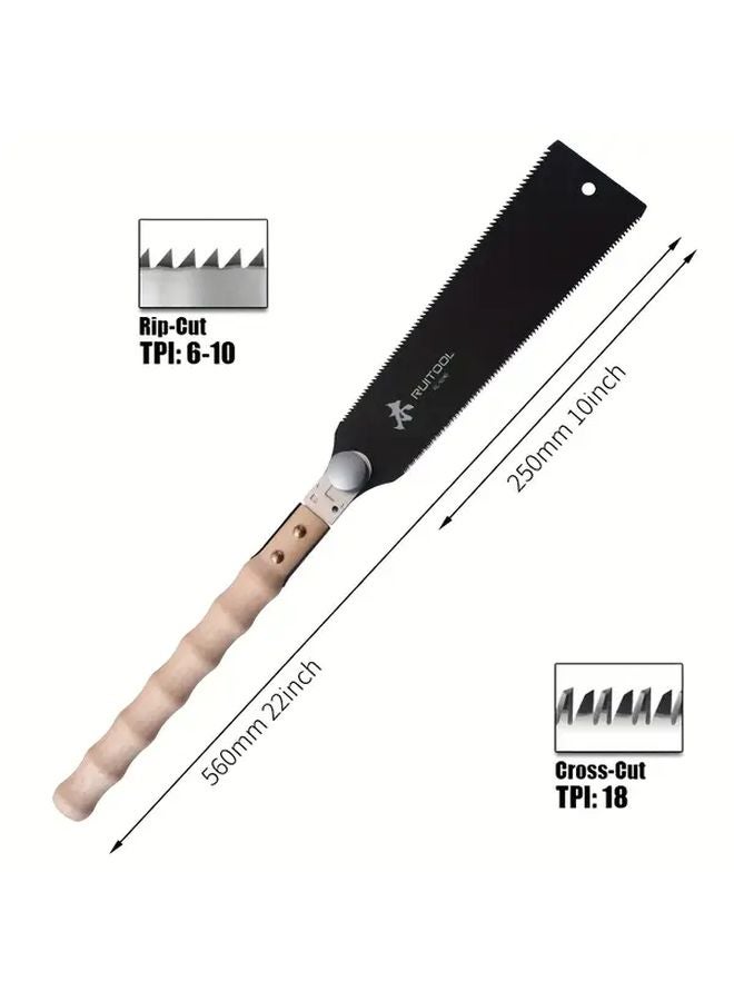 9 5 Inch Japanese Pull Saw Dual Sided Teflon Coated Blade Wooden Grip For Woodworking - Image 4