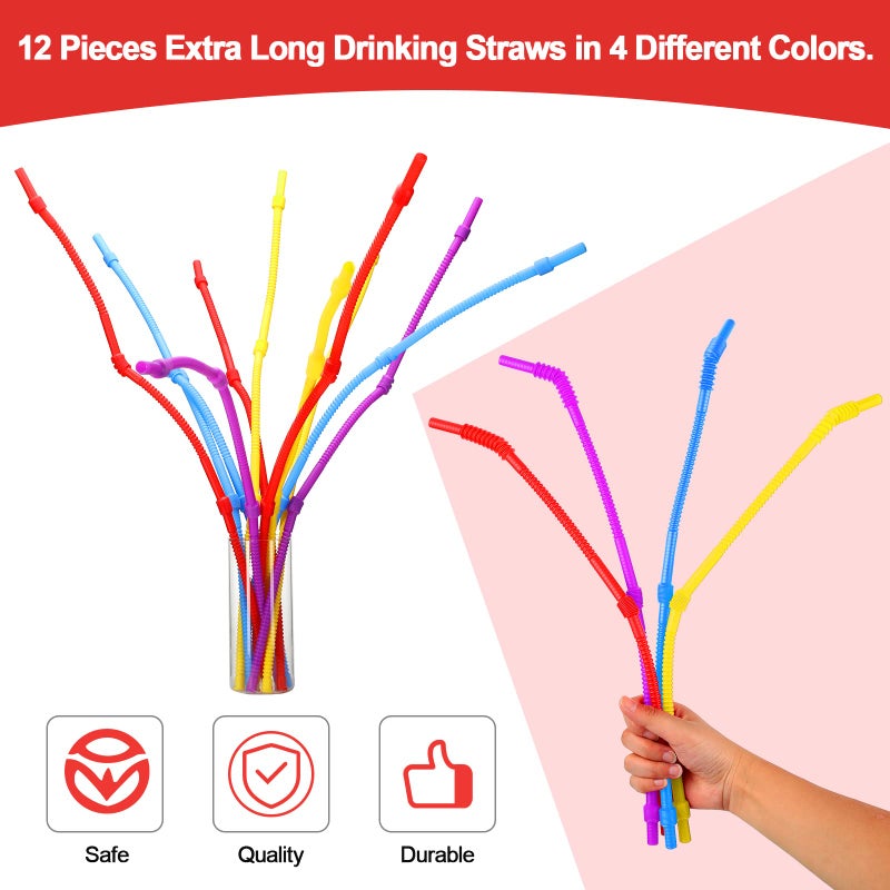 Geiserailie 12 Pieces Flexible Drinking Straws Extra Long Bendy Plastic Straws for Party Camping Limited Mobility Situations Dishwasher(Red  Yellow  Blue  Purple  22 Inches) - Image 3