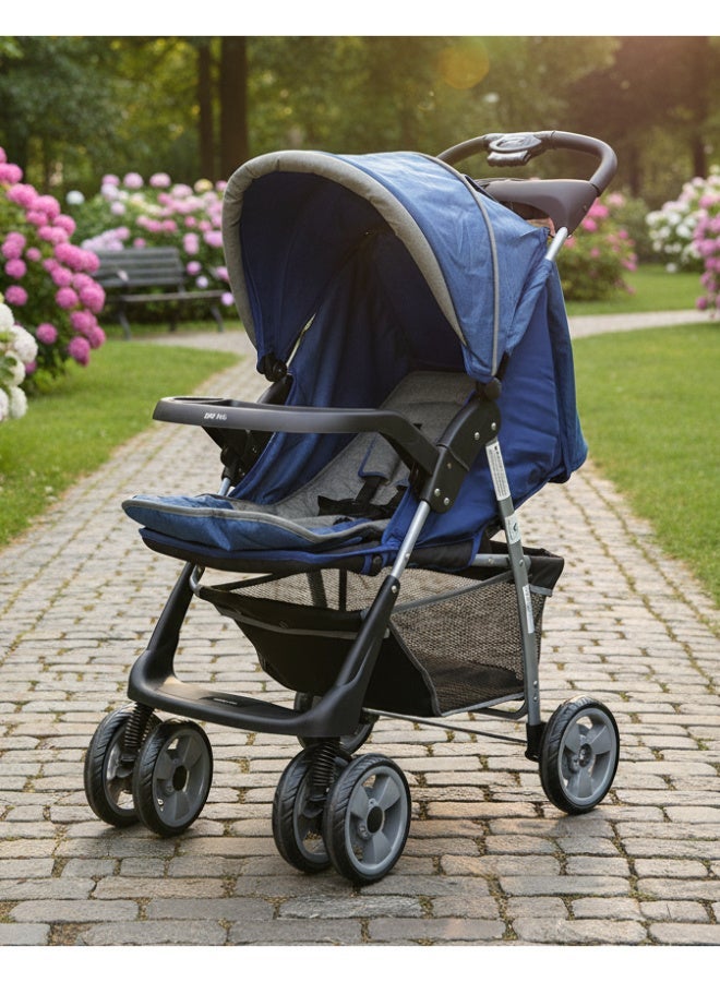 SMR Kids Lightweight Foldable Stroller - Equipped with a 3-point safety harness, protective canopy and spacious storage basket, comfortable and safe design from birth to 3 years (Blue) - Image 1