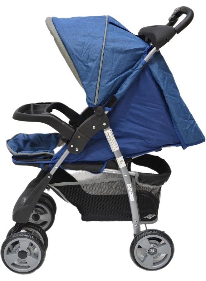 SMR Kids Lightweight Foldable Stroller - Equipped with a 3-point safety harness, protective canopy and spacious storage basket, comfortable and safe design from birth to 3 years (Blue) - Image 4