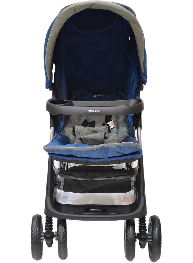 SMR Kids Lightweight Foldable Stroller - Equipped with a 3-point safety harness, protective canopy and spacious storage basket, comfortable and safe design from birth to 3 years (Blue) - Image 3