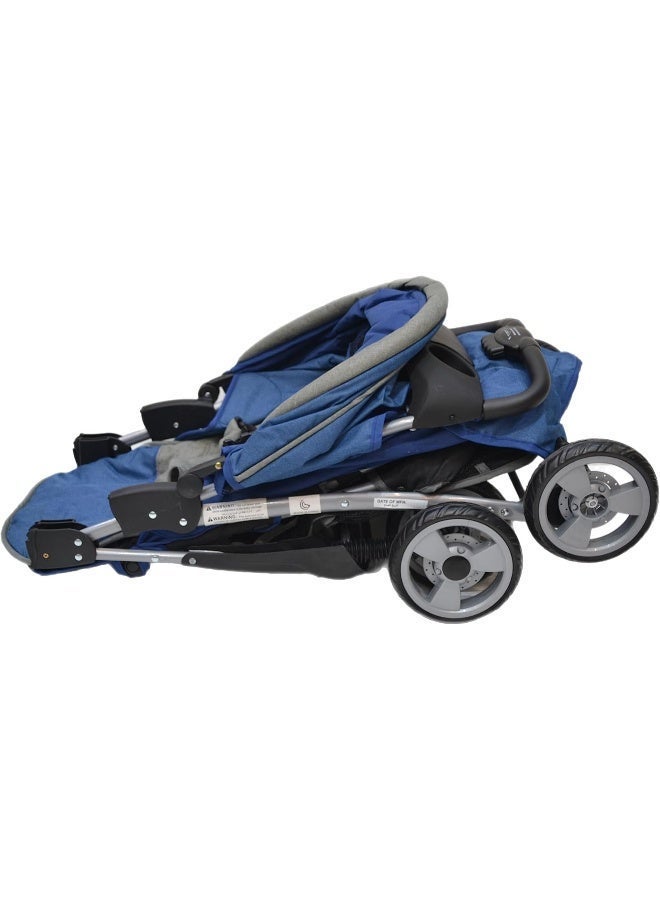 SMR Kids Lightweight Foldable Stroller - Equipped with a 3-point safety harness, protective canopy and spacious storage basket, comfortable and safe design from birth to 3 years (Blue) - Image 5