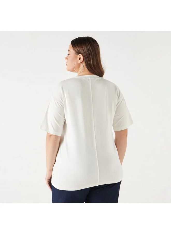 Ulla Popken Plus Size Ulla Popken Embroidered T-shirt with Short Sleeves