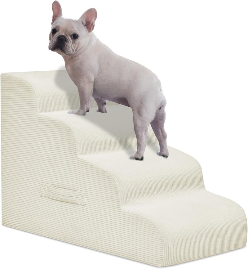 Mesa Lemon Dog Steps for Small Dog, 4-Step Dog Ramp and Stairs for High Beds and Sofa, Non-Slip Pet Stairs for Small Dogs and Cats, Removable and Easy to Clean Dog Bed Stairs, Beige - Image 1