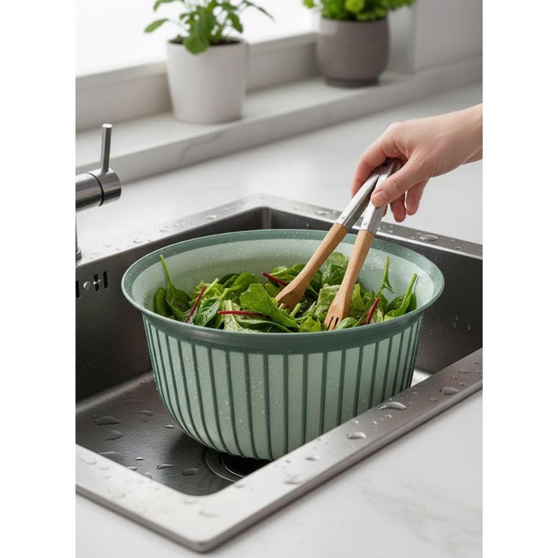 Ribbed Plastic Mixing Bowl, Utility Basin – Non-Slip Grip, Wide Rim, Lightweight & Easy-Clean for Kitchen Prep, Washing & Soaking, Green. (5 Liter) - Image 3