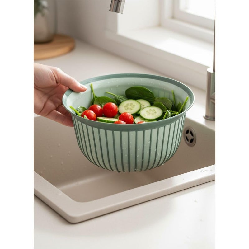 Ribbed Plastic Mixing Bowl, Utility Basin – Non-Slip Grip, Wide Rim, Lightweight & Easy-Clean for Kitchen Prep, Washing & Soaking, Green. (5 Liter) - Image 2