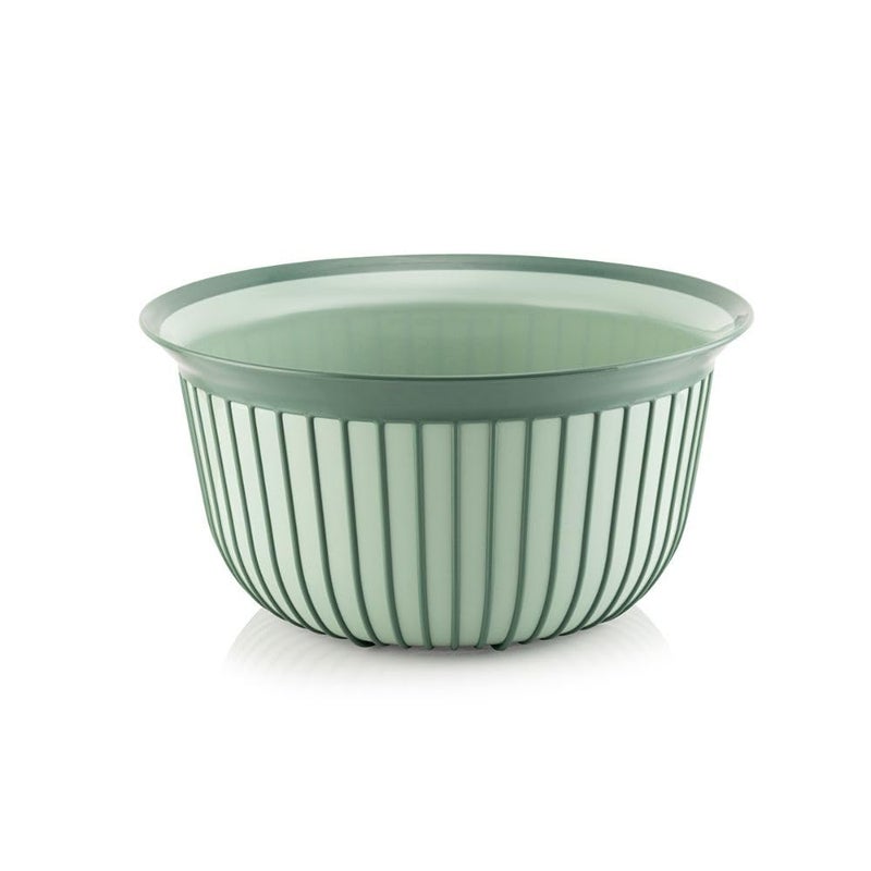 Ribbed Plastic Mixing Bowl, Utility Basin – Non-Slip Grip, Wide Rim, Lightweight & Easy-Clean for Kitchen Prep, Washing & Soaking, Green. (5 Liter) - Image 1