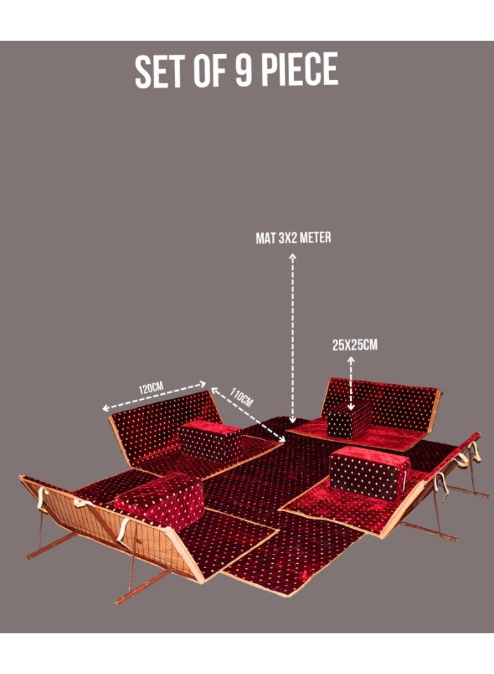 سمارت هوم طقم جلسة أرضية 9 قطع – فرشة أرضية مقاس 300×200 سم مع 4 كراسي أرضية مقاس 120 سم لشخصين و4 مراكي مريحة، جلسة عربية عصرية للمنزل والاستقبال - Image 4