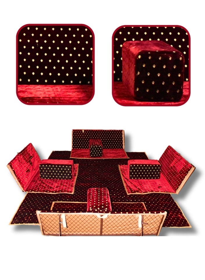 سمارت هوم طقم جلسة أرضية 9 قطع – فرشة أرضية مقاس 300×200 سم مع 4 كراسي أرضية مقاس 120 سم لشخصين و4 مراكي مريحة، جلسة عربية عصرية للمنزل والاستقبال - Image 1