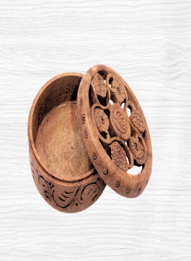 SANDSTERS VR SOURCING Handcrafted Round Marble Jewelry Box – Floral Carving Design – Size 5x5x2 inch – Storage Box for Rings, Earrings & Small Accessories - Image 2