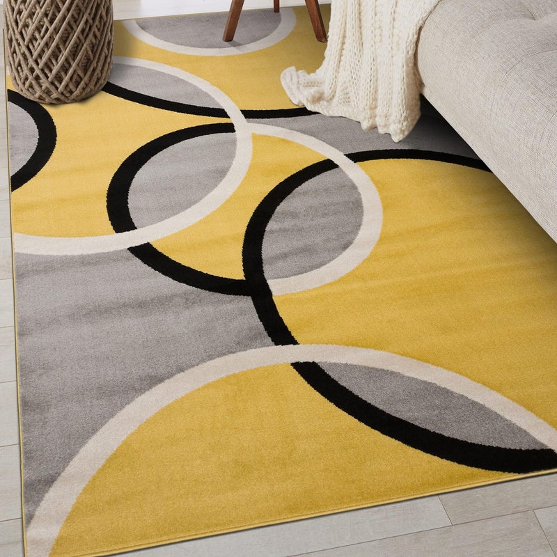 Rugshop Rugshop Contemporary Abstract Circles Easy Maintenance for Home OfficeLiving RoomBedroomKitchen Soft Area Rug 33 x 5 Yellow