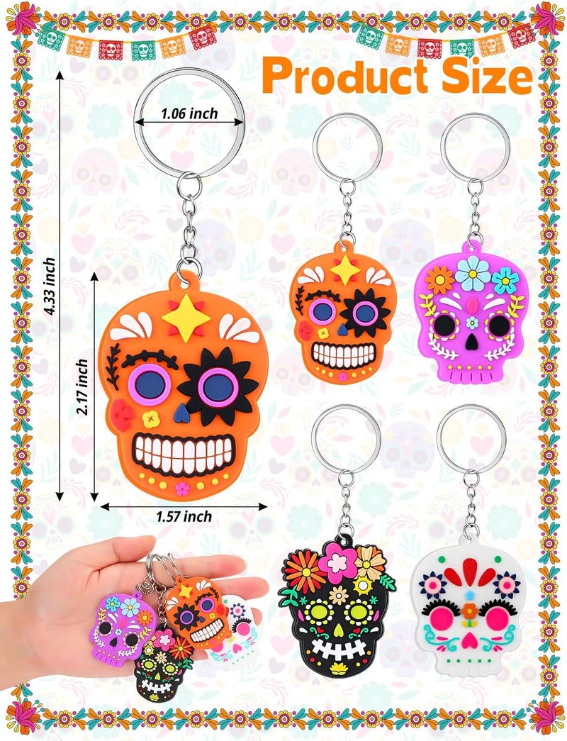 ALDMIO Day of The Dead Ornaments,Dia De Los Muertos Skull Keychain,Halloween Hanging Skeleton Head Decorations for Xmas Tree - Image 2