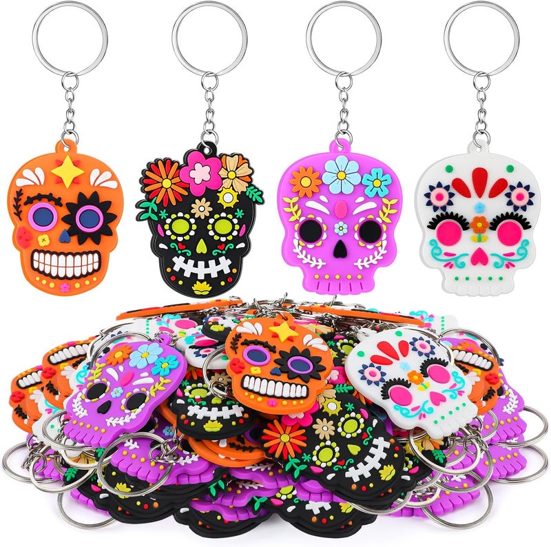 ALDMIO Day of The Dead Ornaments,Dia De Los Muertos Skull Keychain,Halloween Hanging Skeleton Head Decorations for Xmas Tree - Image 1