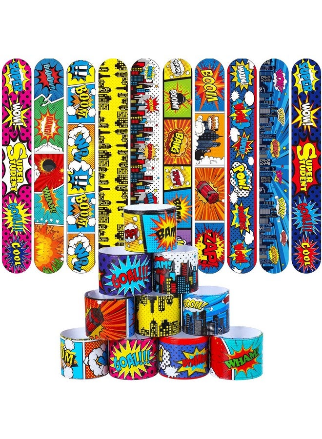 Junkin 40 Pieces Hero Party Favors Slap Bracelets For Kids Boys Girls Snap Bracelets Hero Party Supplies Wristband Bracelets Target Comic Quotes Sayings Bracelets Birthday Party Supplies 10 Styles - Image 2