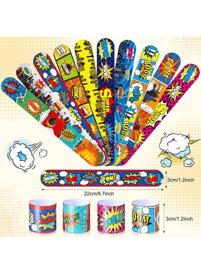 Junkin 40 Pieces Hero Party Favors Slap Bracelets For Kids Boys Girls Snap Bracelets Hero Party Supplies Wristband Bracelets Target Comic Quotes Sayings Bracelets Birthday Party Supplies 10 Styles - Image 3