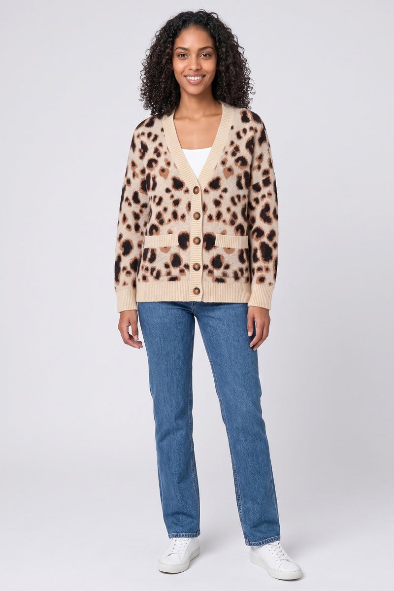 Walter Baker Women V-Neck Animal Print Cardigan, Multicolor - Image 2