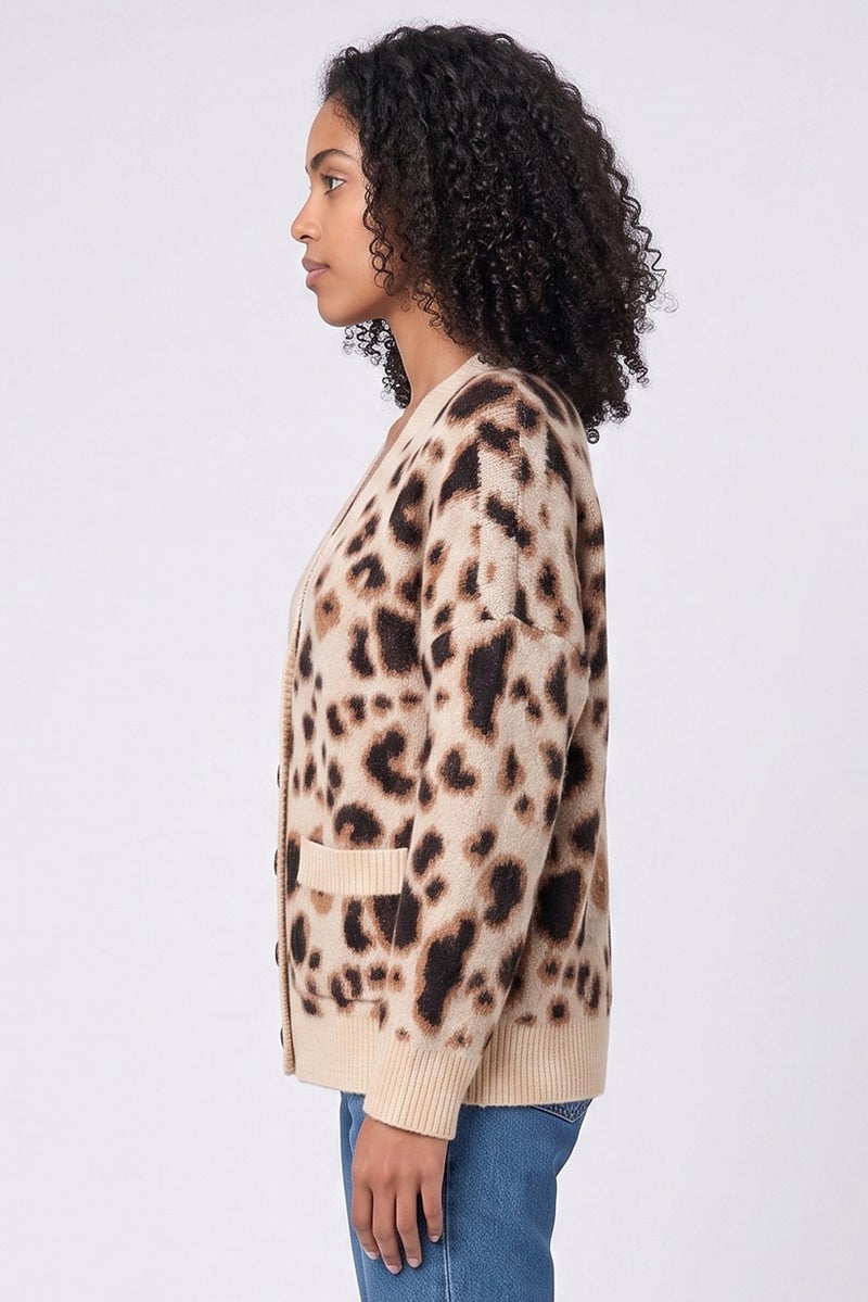 Walter Baker Women V-Neck Animal Print Cardigan, Multicolor - Image 3