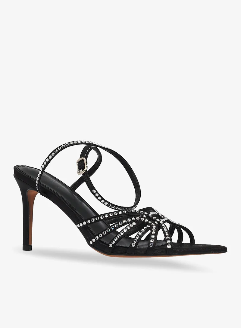 خزانة صنادل بكعب عالٍ مزينة بحجر الراين الفضي