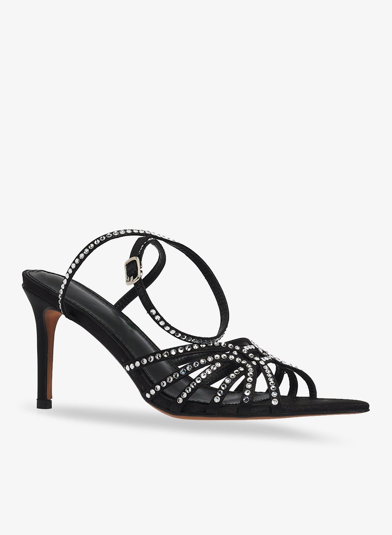 خزانة صنادل بكعب عالٍ مزينة بحجر الراين الفضي - Image 2