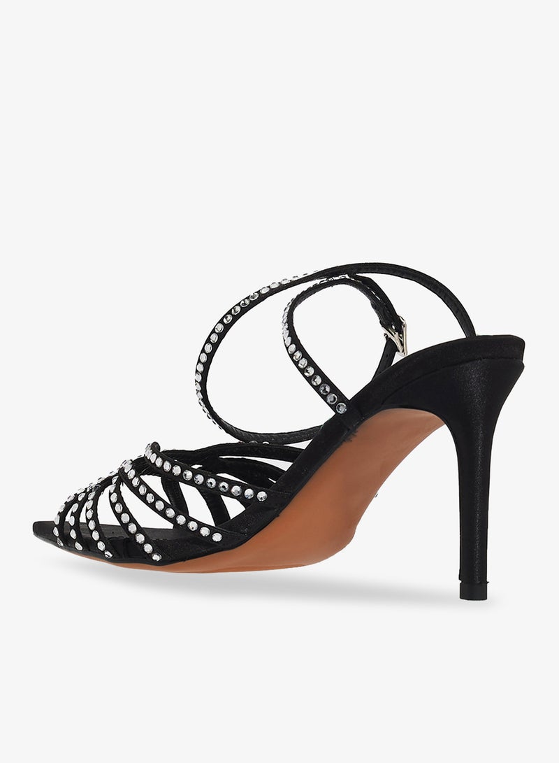 خزانة صنادل بكعب عالٍ مزينة بحجر الراين الفضي - Image 3