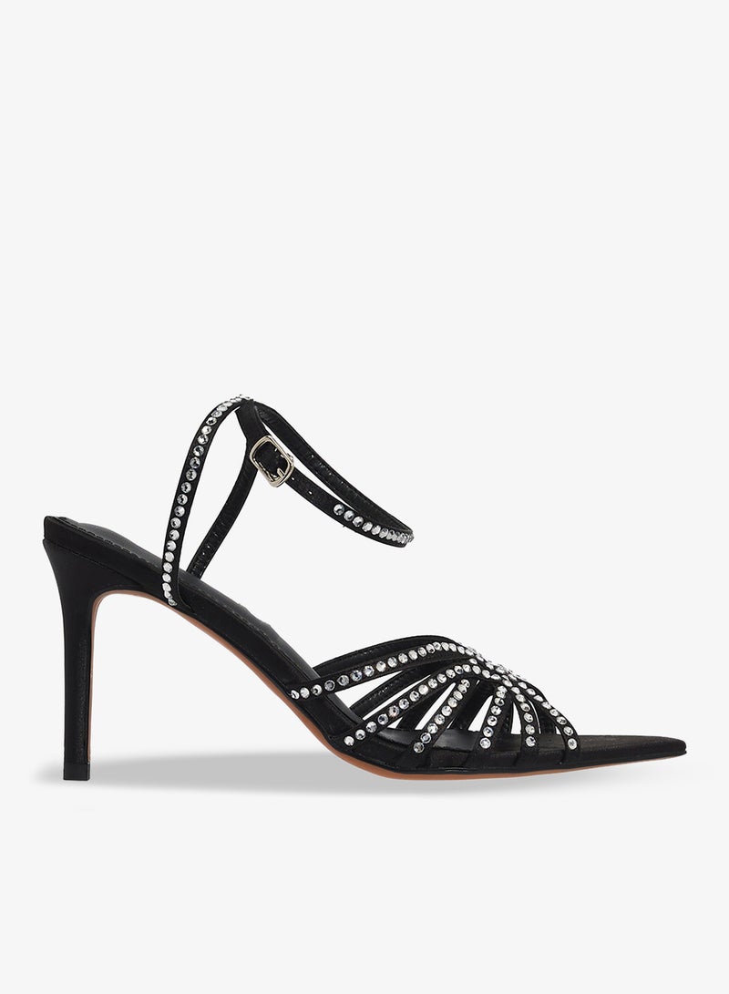 خزانة صنادل بكعب عالٍ مزينة بحجر الراين الفضي - Image 1