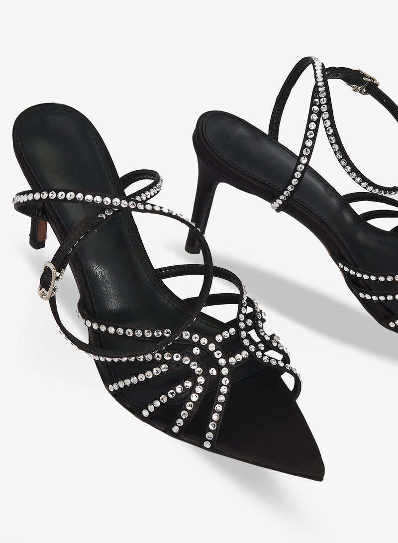 خزانة صنادل بكعب عالٍ مزينة بحجر الراين الفضي - Image 4