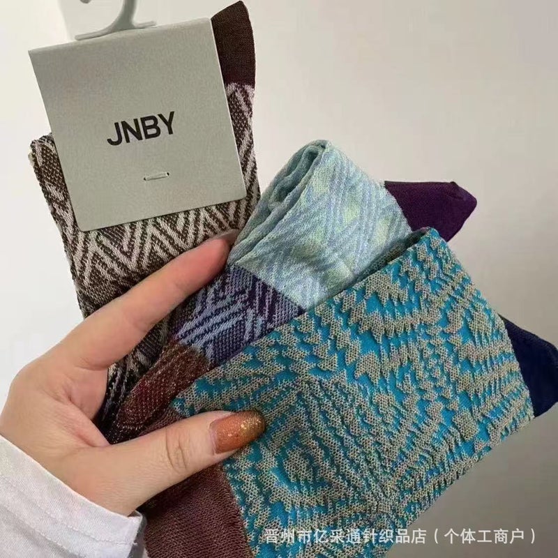 جوارب نسائية بطول منتصف الساق بلون متباين كلاسيكي - Image 1