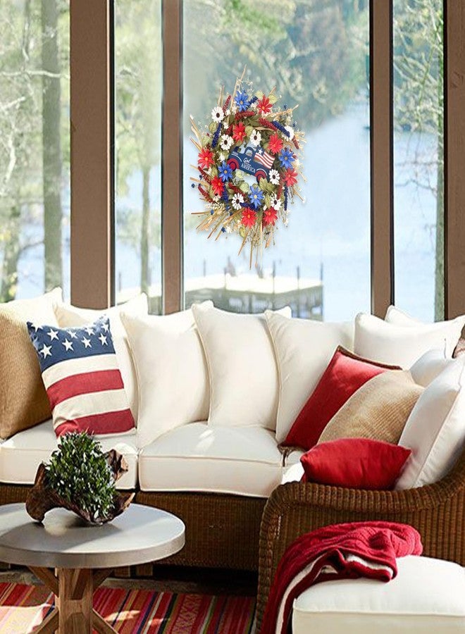 Idyllic 20Inch 4th of July Wreath Patriotic Independence Wreath for Front Door, Red White and Blue Daisy for Memorial Day Independence Day Veterans Day Front Door Decoration - Image 5