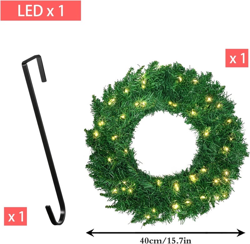 woobles Christmas Wreath with LED, Fir Wreath, Classic Door Wreath, Illuminated Diameter 40 cm, Christmas Wreath, Hanging Wreath, Table Wreath, Decoration for Advent Season and Christmas - Image 2
