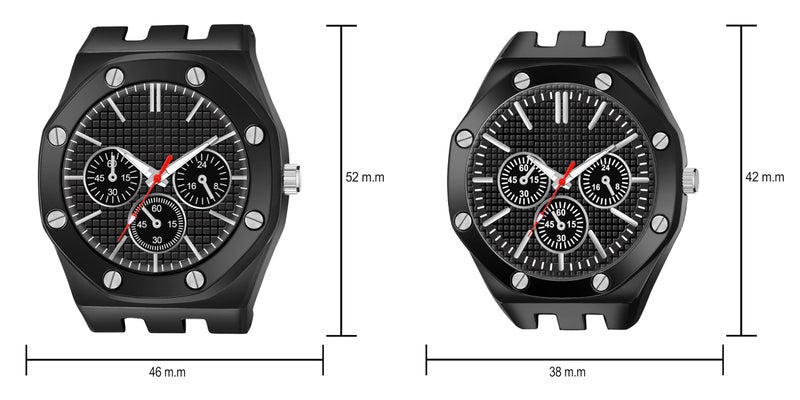 Acnos Stainless Steel Branded Uniq Black Colours Dial Case Belt Gift Watch Analog Combo Couple Watches Men Women Watch Pack Of 2 Valentine's Day Special, Black Band - Image 4