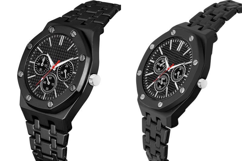 Acnos Stainless Steel Branded Uniq Black Colours Dial Case Belt Gift Watch Analog Combo Couple Watches Men Women Watch Pack Of 2 Valentine's Day Special, Black Band - Image 2